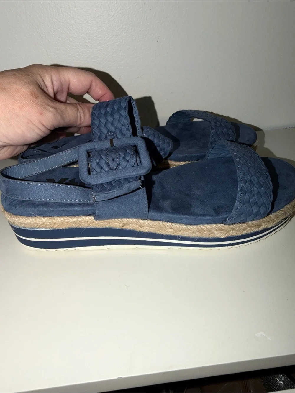 Xti 49726 Blue Woven Faux Suede Espadrille Wedge Slingback Sandals EU 41